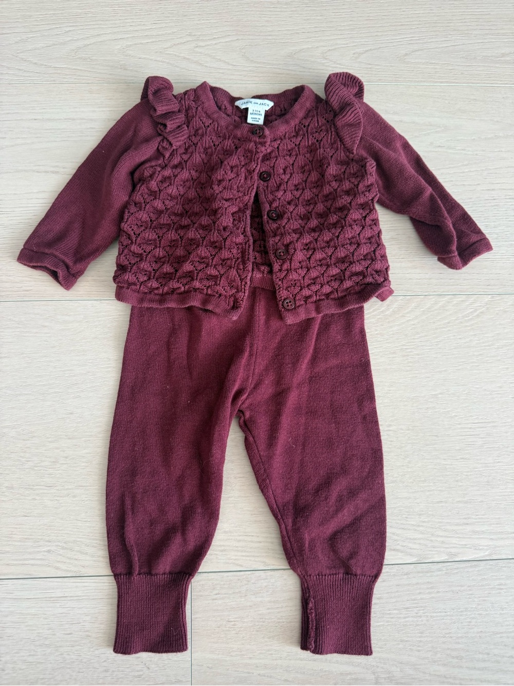 Janie and Jack Burgundy Knit Cardigan and Pants Set | 3-6 months